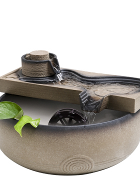 现代简约陶瓷水景喷泉桌面办公室加湿器招财风水轮流水摆件小礼品