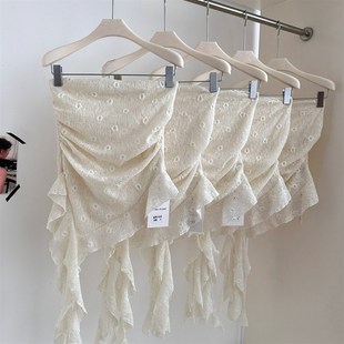 背心 不规则别致小衫 荷叶边一字肩抹胸上衣女2025夏新款 度假风修身