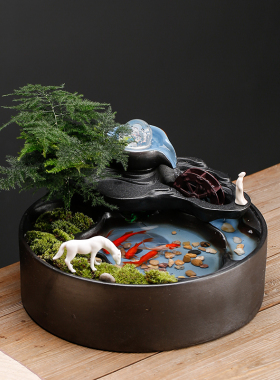 循环流水生财摆件水车客厅办公室风水轮水晶球装饰品开业招财礼品