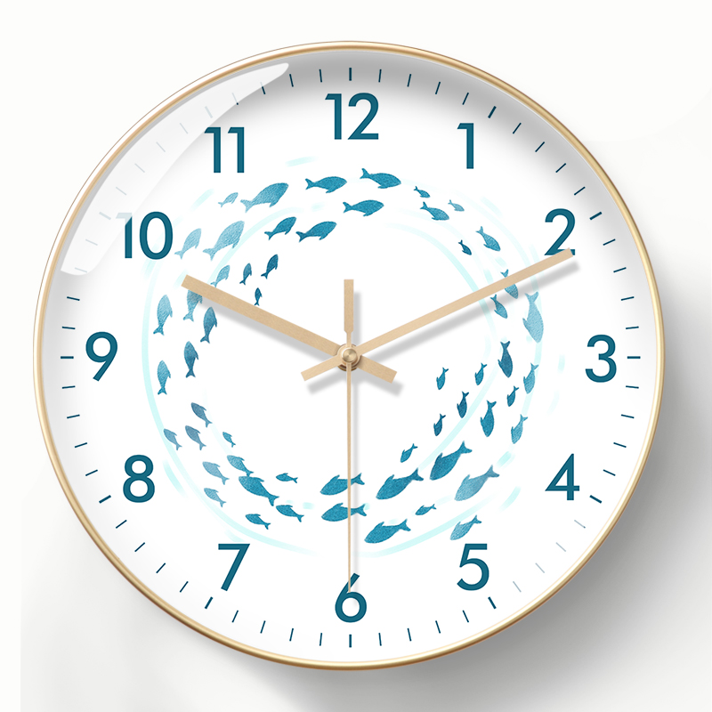 中国风挂钟简约钟表鱼文艺现代艺术电波时钟静音免打孔表挂墙客厅