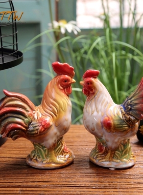 美式乡村鸡陶瓷摆件 家居隔板装饰品 橱柜摆件