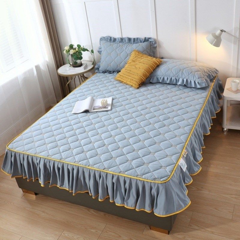 带裙边的床罩床笠床围裙罩带花边大豆夹棉全包围床垫保护罩套蓝色,床上用品,床裙,淘宝优惠券,粉丝福利购,淘宝优惠卷