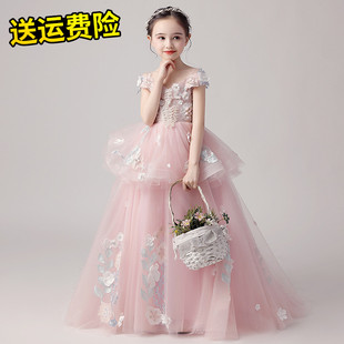 女童礼服走秀花童拖尾公主裙蓬蓬纱小主持人钢琴演出服儿童婚纱裙