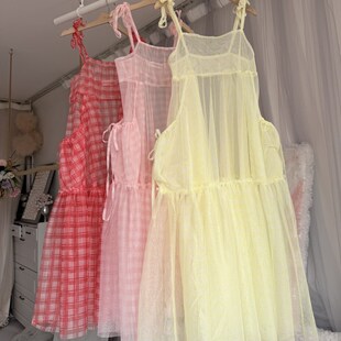 日系叠穿罩裙纱裙透明连衣裙大口袋吊带裙设计感外搭少女穿搭度假