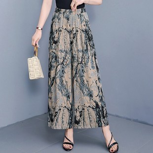 九分裤 高腰女裤 宽松阔腿裤 印花裙裤 女 2025新款 民族风休闲甩裤 夏季