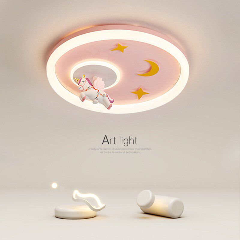LED吸顶灯儿童房圆卡通粉色女孩公主房间护眼卧室灯三色光可110V
