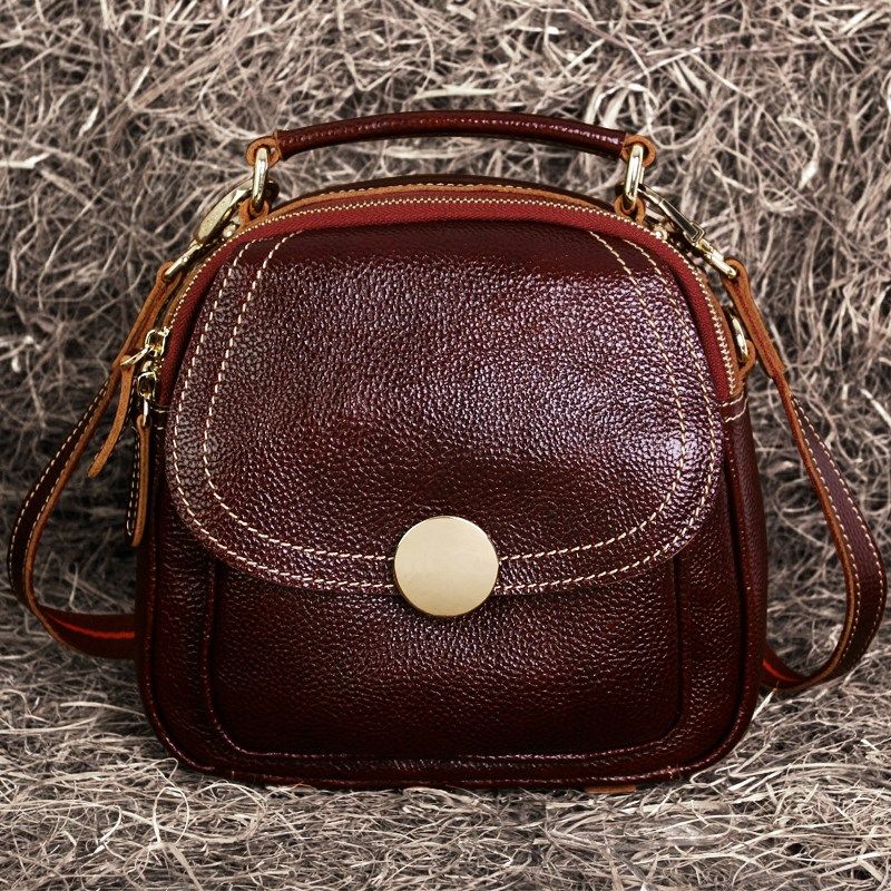 藏皮客2024新款复古风双肩包女真皮头层牛皮迷你小型背包斜挎两用