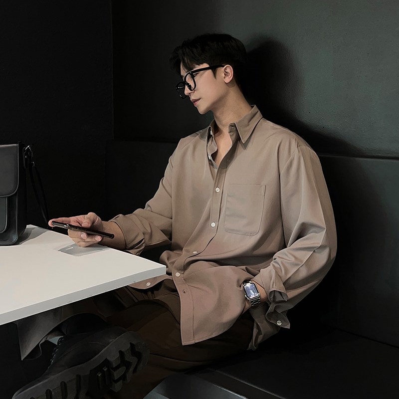 衬衫男长袖氛围感穿搭轻熟风白色休闲衬衣男款简约西装内搭打底衫