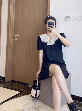 双排扣连衣裙气质洋气高级感显瘦新款爆款大码宽松胖mm黑色2024年
