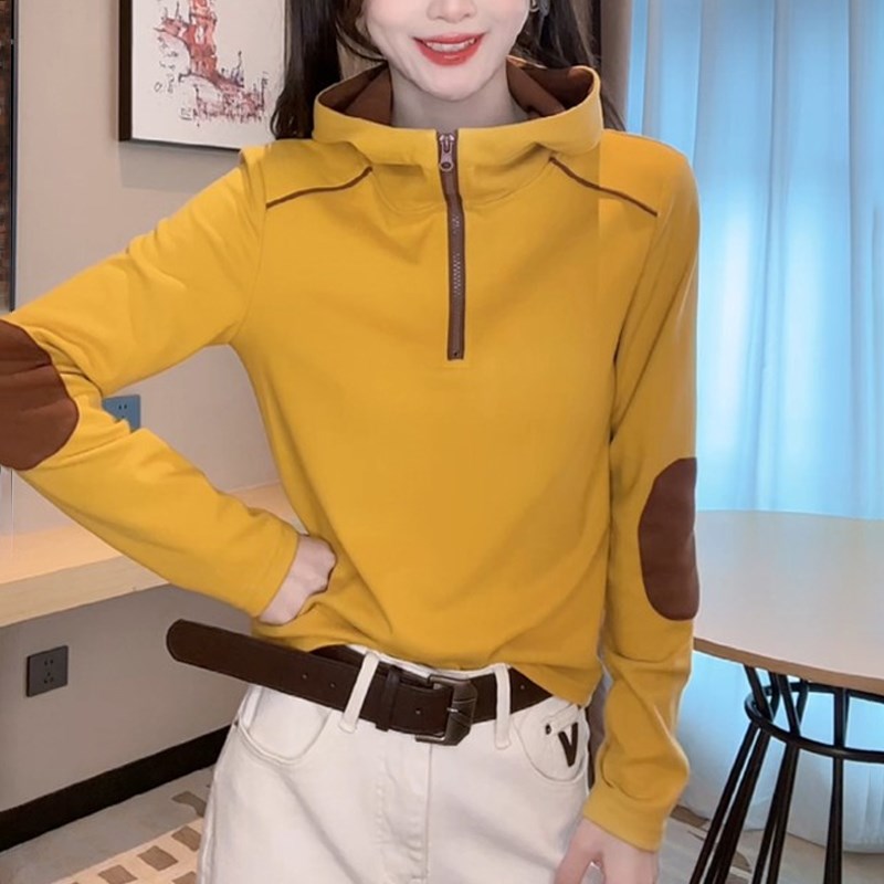 双面德绒带帽卫衣女款2025春季新款爆款时尚洋气撞色内搭打底上衣