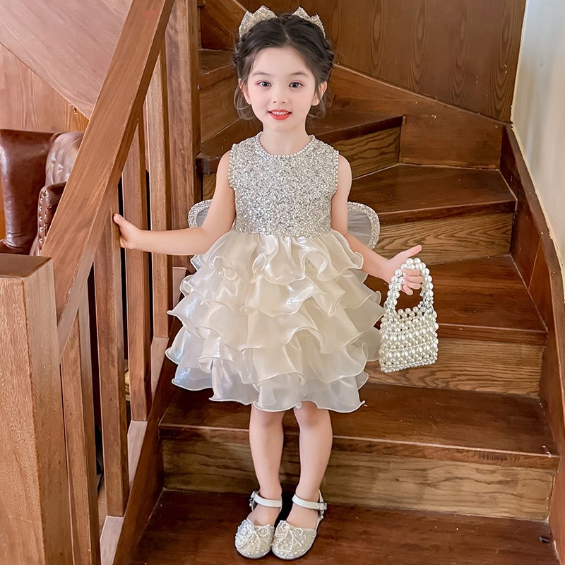 女童夏季连衣裙2025新款亮片蛋糕女宝宝夏装生日礼服儿童公主裙子