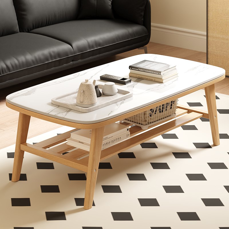 三梦岩板茶几客厅家用2025新款小户型实木桌子简约现代双层茶桌