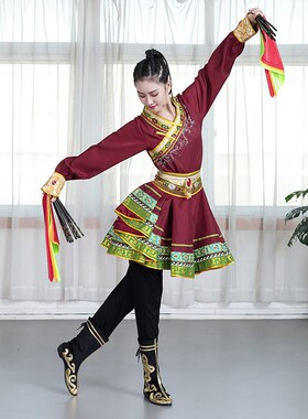 艺考剧目蒙古筷子舞蹈女连衣裙练功服装新款蒙古舞台演出民族服装