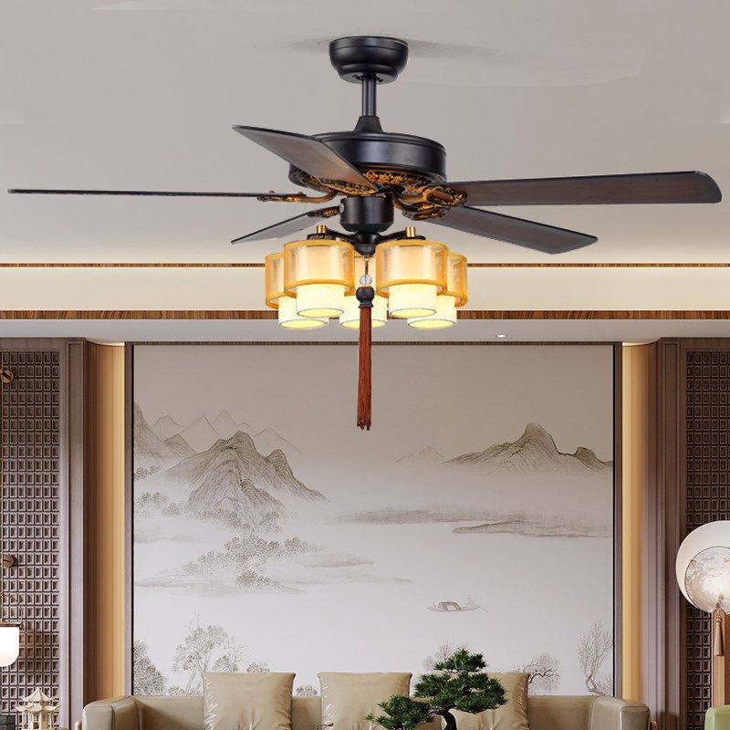 新中式风扇灯客厅餐厅卧室古典吊扇灯中国风复古饭厅带电风扇吊灯