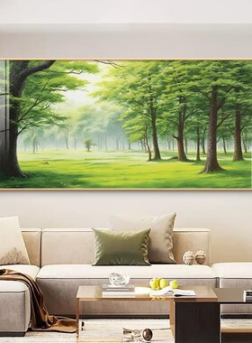 绿色森林风景画客厅沙发背景墙装饰画现代简约大气高级感植物挂画