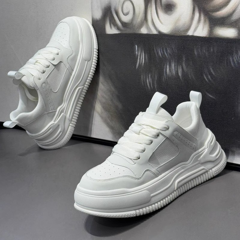 厚底增高小白鞋男春季低帮系带运动休闲鞋潮流时尚百搭透气老爹鞋
