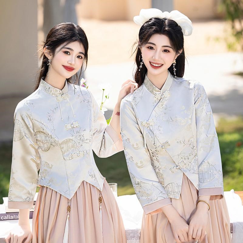 新中式伴娘服女2025新款姐妹裙礼服小个子高级缎面长袖旗袍伴娘团