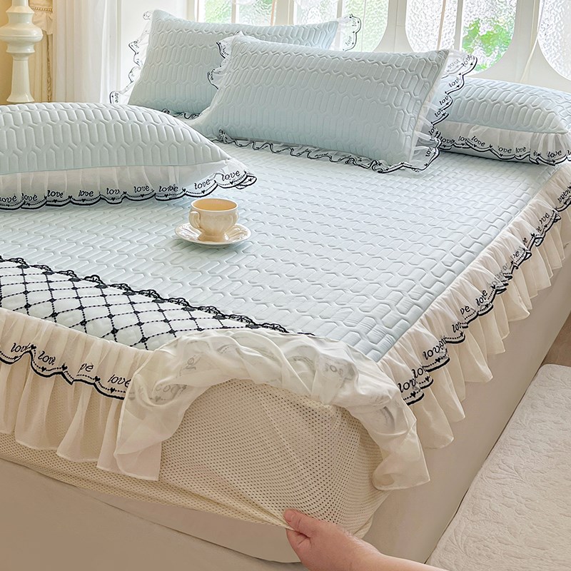 夏季乳胶凉席床笠款三件套2025新款花边床裙款冰丝席空调席可机洗