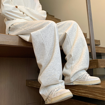 加绒加厚裤子男款秋冬季2023新款卫裤美式运动裤宽松保暖裤休闲裤