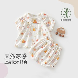 女童短袖短裤套装夏季薄款纱布婴儿公主花苞裤套装衣服女宝夏季