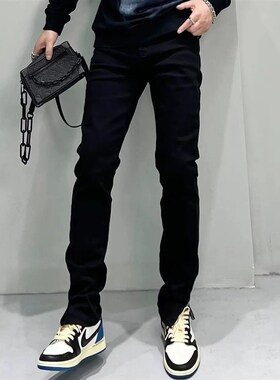 高端简约不掉色牛仔裤男脚口拉链设计秋季新款黑色高弹力休闲长裤