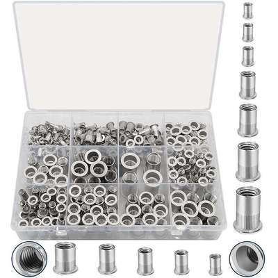 跨境 300PCS盒装 M3-M12/304不锈钢平头螺纹铆钉螺母组合套件