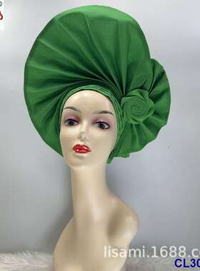 非洲风格贴花粗纹素色提花褶皱编织玫瑰叠法定型头巾auto gele