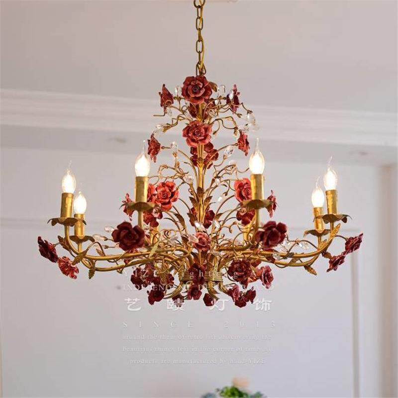 法式田园吊灯创意玫瑰花服装店客餐厅蜡烛灯美式乡村儿童房卧室灯