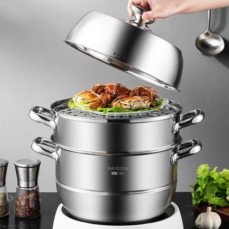 MAXCOOK美厨304不锈钢三层蒸锅 30CM 加厚复底炉灶通用