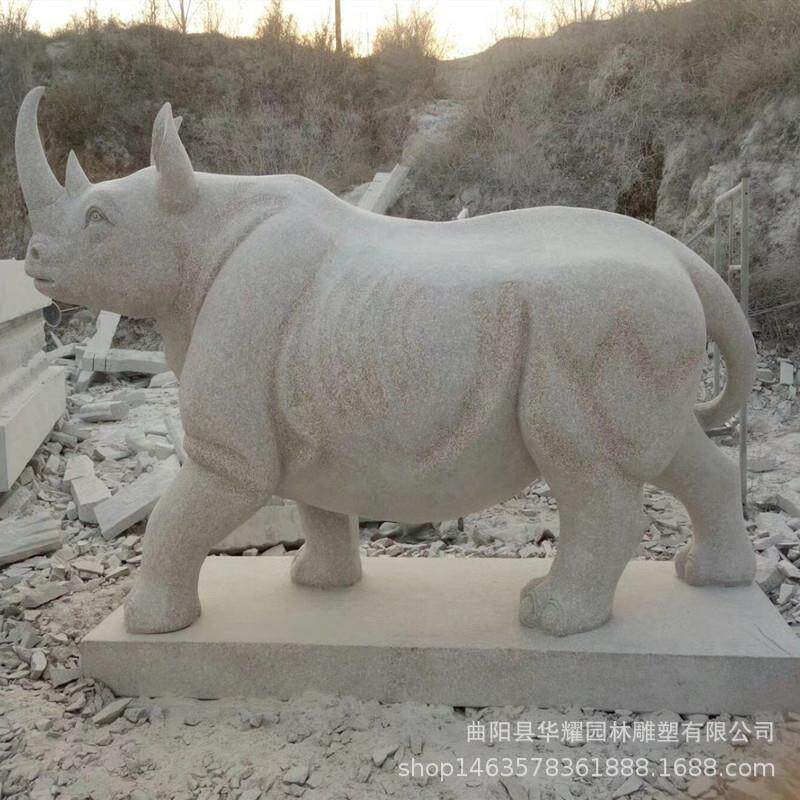 石雕汉白玉犀牛牦牛青石仿真动物雕塑花岗岩户外园林公园装饰景观