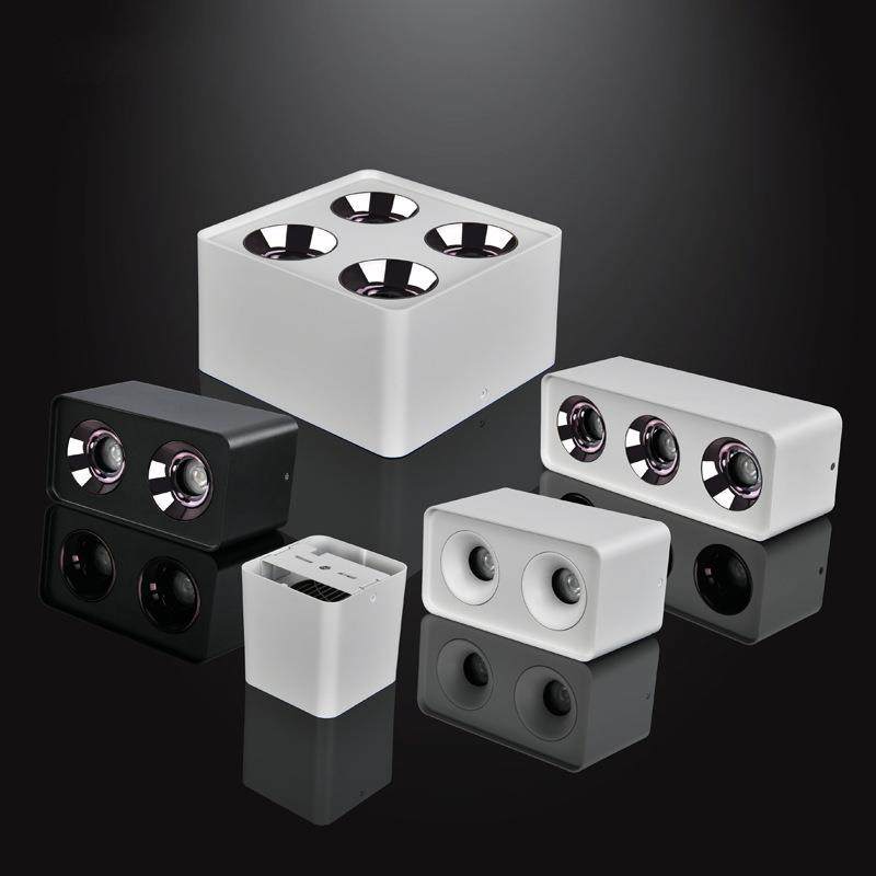 无主灯客厅照明射灯家用双头三头四头免开孔高显色明装方形筒灯