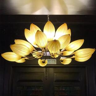 新中式莲花吊灯客厅餐厅禅意茶室灯东南亚布艺饭店酒店大堂灯具