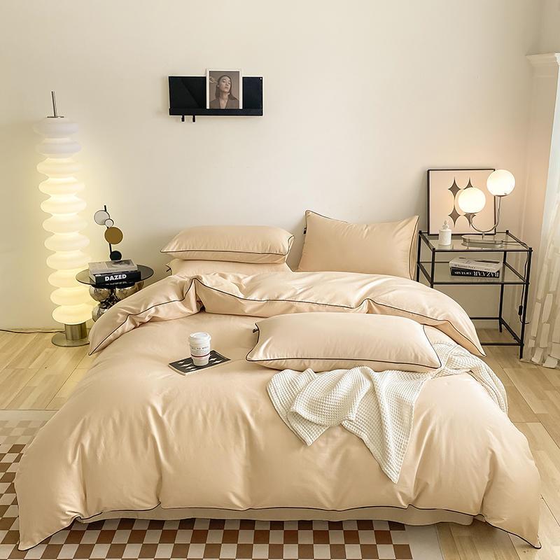 全棉40支贡缎长绒棉纯色单品被套床单枕套素色简约高端床品四件套