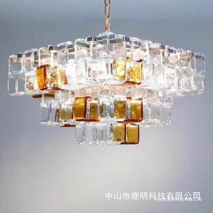 穆拉诺拼色方块水晶吊灯设计师餐厅客厅灯卧室样板间艺术造型灯具