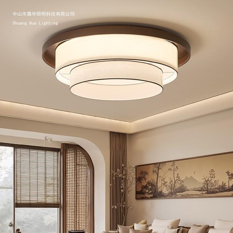 新中式圆形客厅吸顶灯主卧室书房餐厅灯中国风禅意茶室饭店布艺灯