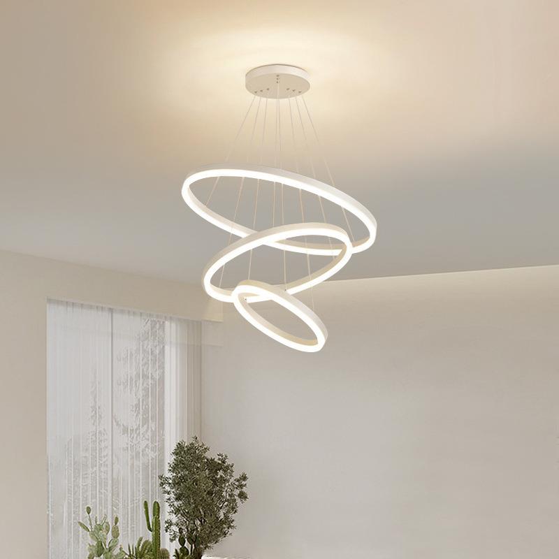 中山灯具复式楼多层客厅主灯现代简约圆环北欧餐厅吊灯挑高轻奢