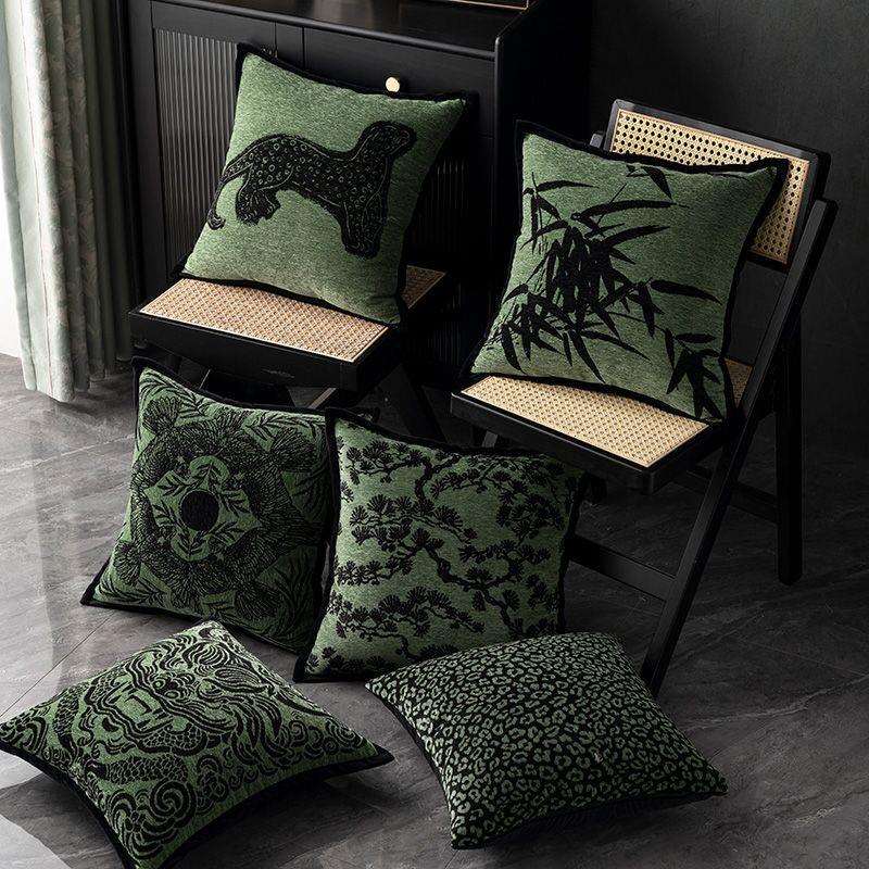 中古风竹影客厅中式靠枕沙发床上靠垫靠背床头装饰枕套