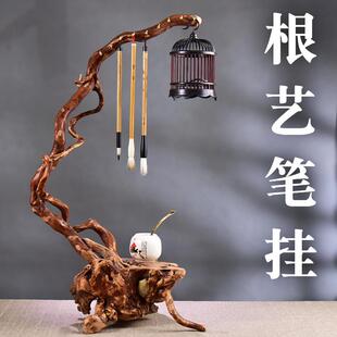 毛笔架实木笔挂搁架子套装初学书法学生收纳笔架摆件根艺笔挂
