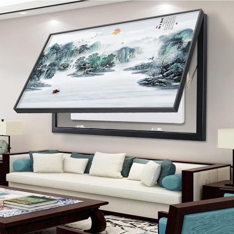 电表箱装饰画免打孔遮挡大尺寸配电箱电源开关盒上翻空开山水挂画