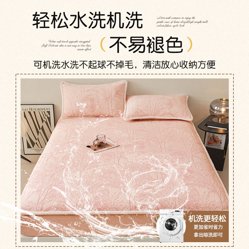 冬季保奶绒珊瑚床床笠罩单件加绒加厚单人防滑绒垫套牛护罩三件套