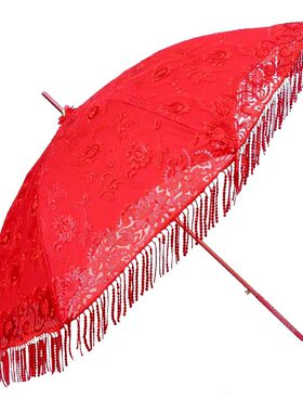 红伞结婚新娘伞婚庆用品公主伞喜庆遮阳伞刺绣流苏吊穗长柄伞婚伞