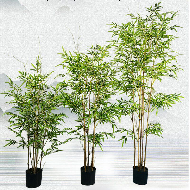 真假5杆原色仿美盆竹室内装饰人造金真竹子绿植造景丝化金丝盆竹