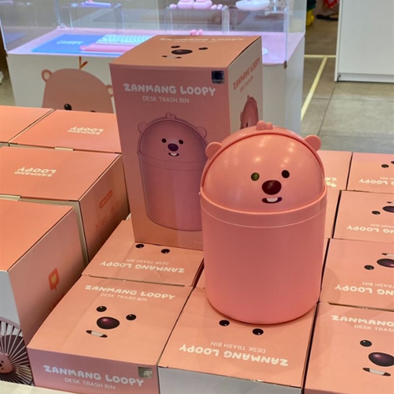 韩国粉收Loopy号狸露比办公室桌面垃圾桶带盖小海纸筒篓色纳桶
