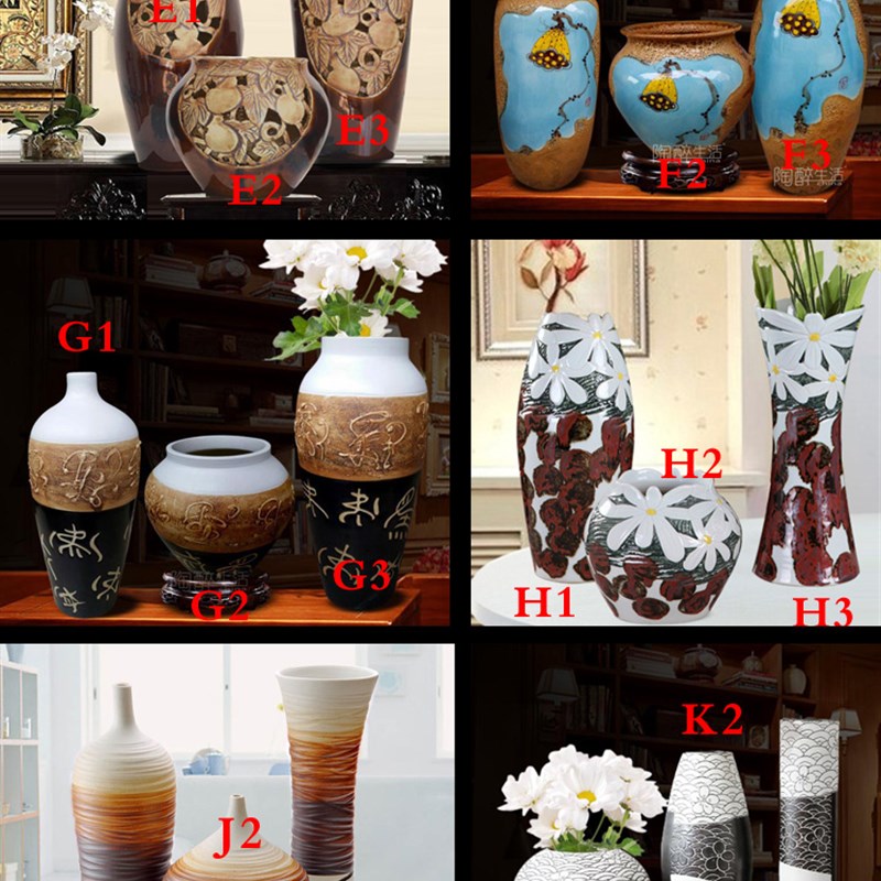 家居摆件景德手陶装器镇绘梅花花瓶三件套工艺瓷饰摆设现代地中海
