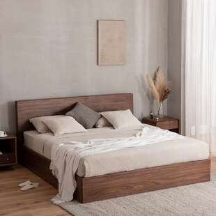 崇匠家具北欧实木黑胡桃木双人箱体床1.8樱桃木储物高箱床大床