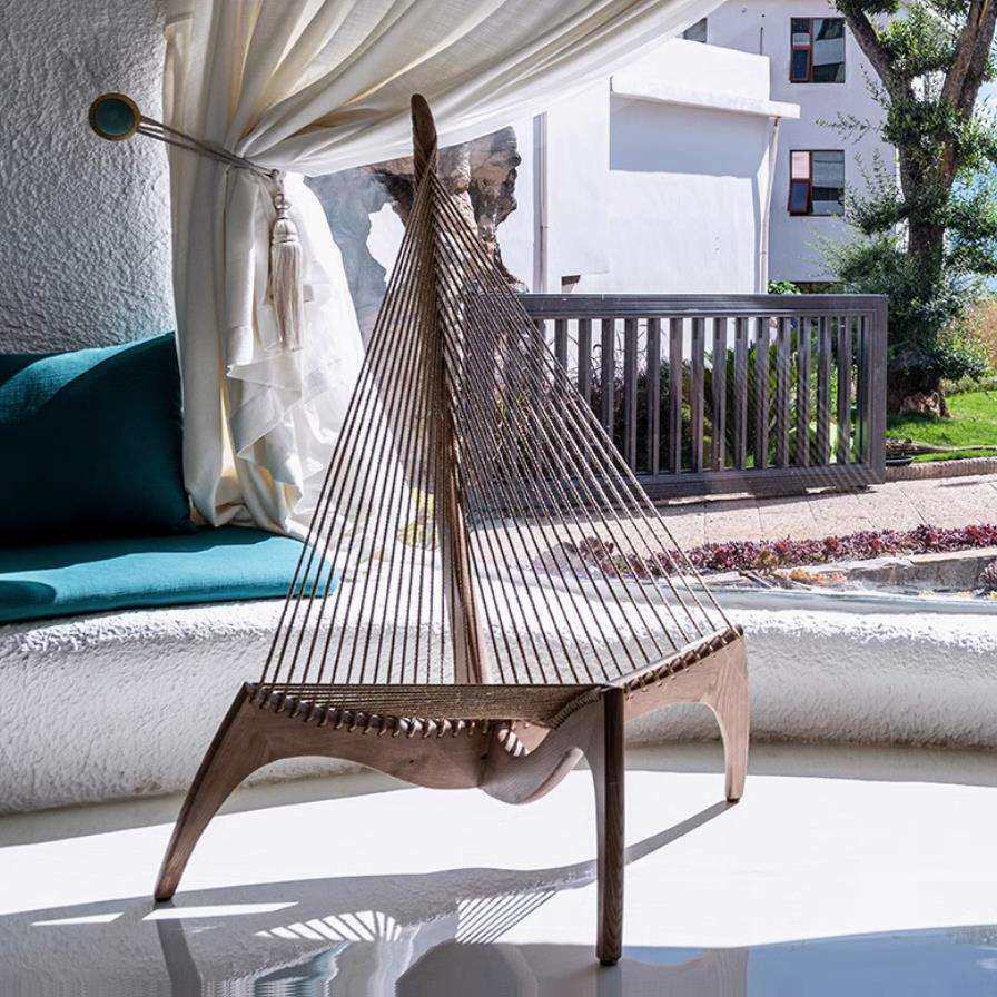 设计师款北欧实木帆船座椅艺术创意竖琴酒店休闲躺椅沙发椅,鲜花速递/花卉仿真/绿植园艺,割草机/草坪机,淘宝优惠券,粉丝福利购,淘宝优惠卷