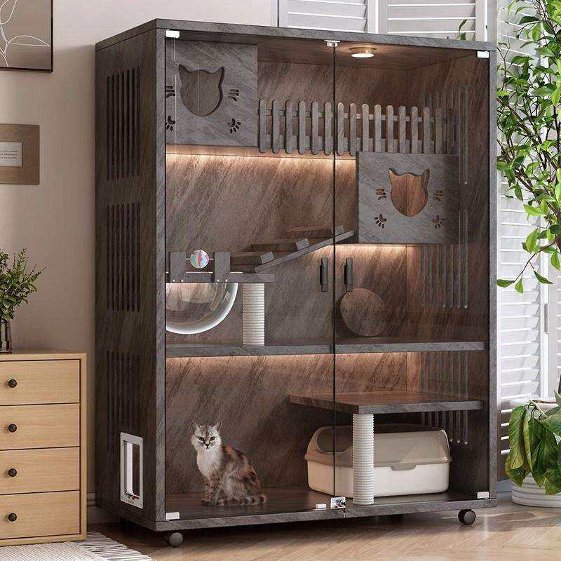 实木可移动宠物柜猫别墅新款玻璃门猫柜子室内猫舍柜其它柜类现货
