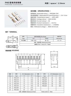 CWB合兴PHD-20Y 2*10Y 2*5白色10Y连接器 2.0mm 胶壳端子TJC20085