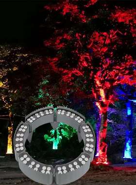 led抱树灯 48W环形照树灯 户外防水抱箍瓦楞景观园林七彩抱柱射灯