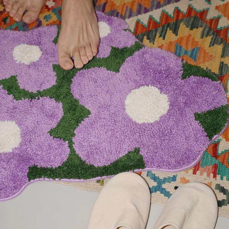 田园清新紫花植绒地毯家用卧室床边防滑毯浴室门口客厅防滑地垫,电子元器件市场,其它元器件,淘宝优惠券,粉丝福利购,淘宝优惠卷